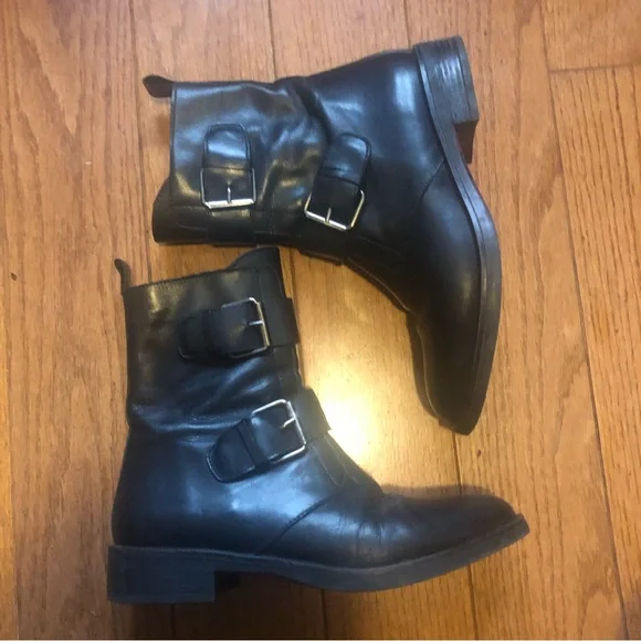 ❤️Emanuele Crasto Black Leather Italian Moto Boots Buckle Size 7/EUR 38 - Picture 7 of 12